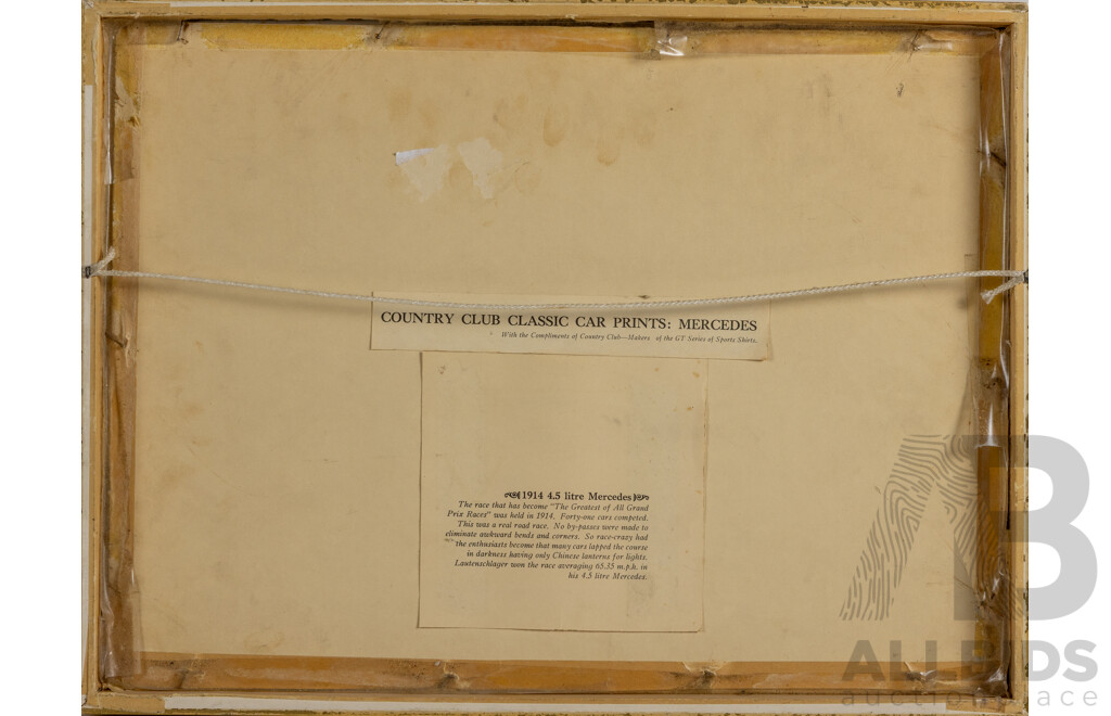 Super Rare Pair of Vintage Automobile Prints Bugatti and Mercedes