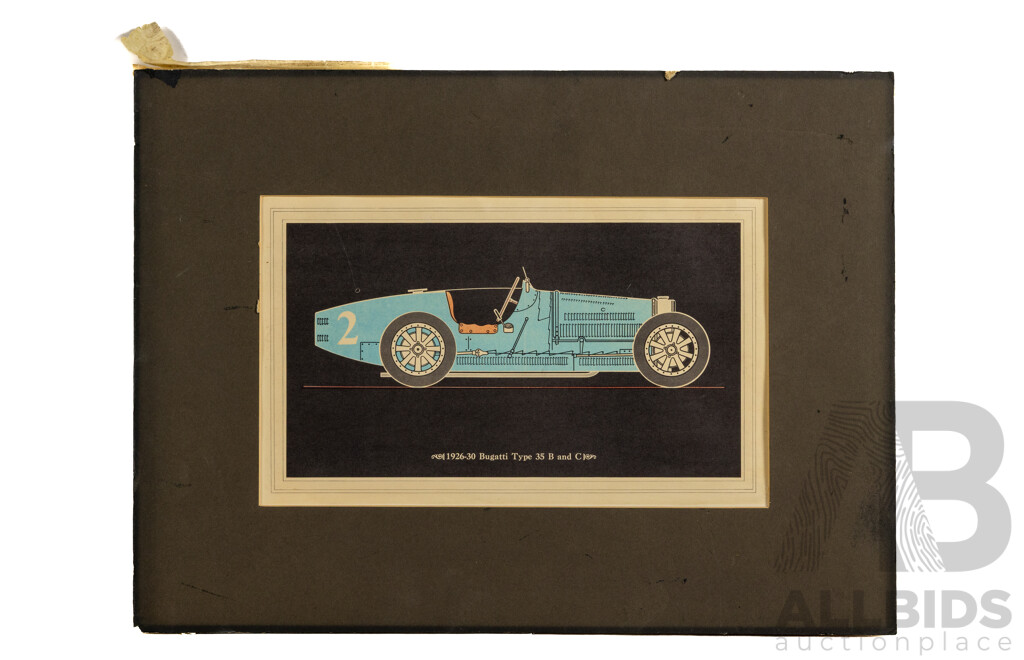 Super Rare Pair of Vintage Automobile Prints Bugatti and Mercedes