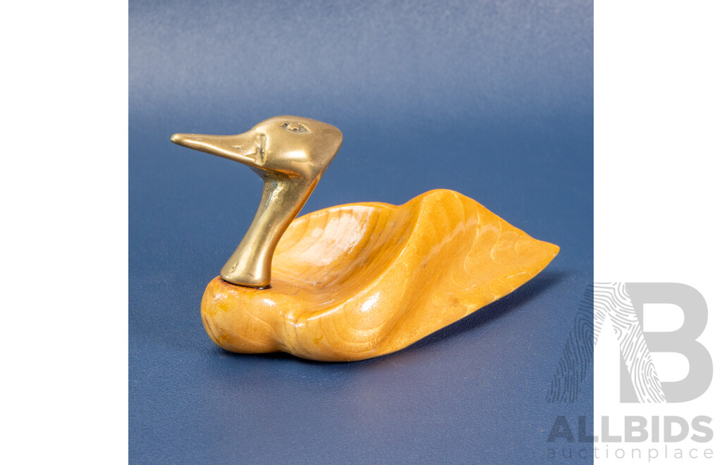 Vintage Esco Wooden Duck with Brass Head 1984