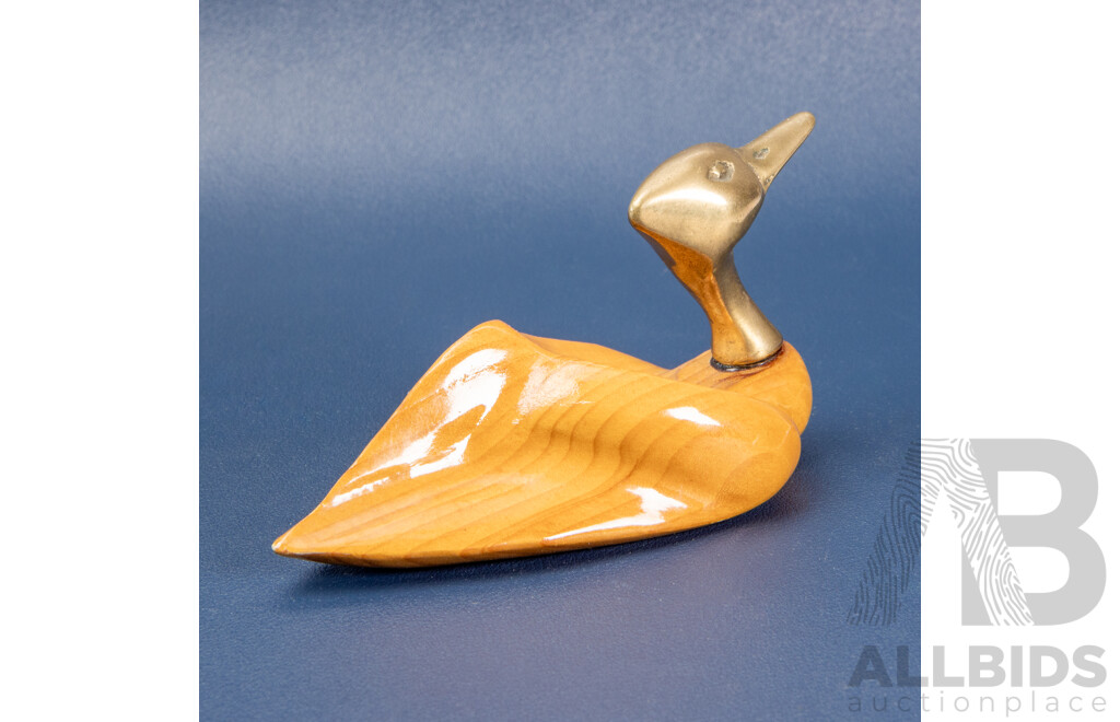 Vintage Esco Wooden Duck with Brass Head 1984