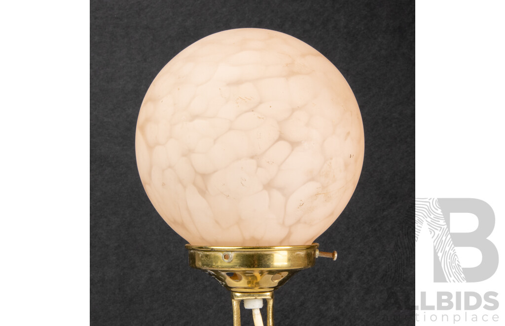 Brass Diana Electric Table Lamp with Pink Mottled Glass Shade
