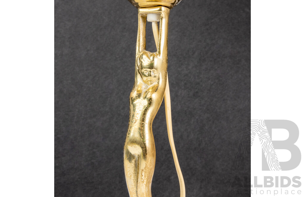 Brass Diana Electric Table Lamp with Pink Mottled Glass Shade