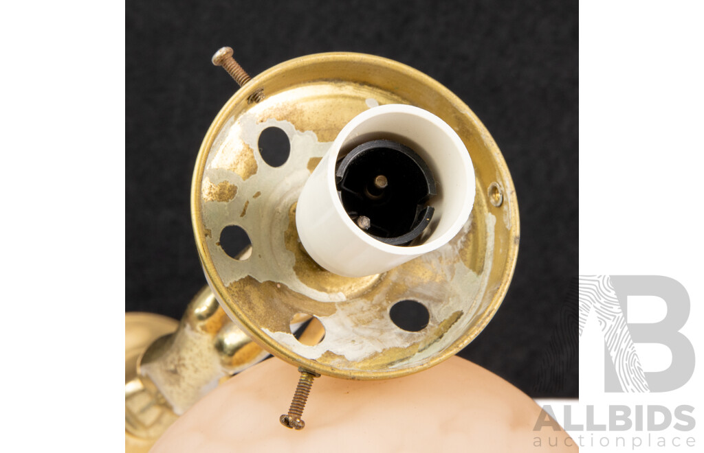 Brass Diana Electric Table Lamp with Pink Mottled Glass Shade