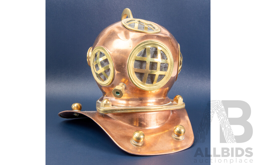 Vintage Copper and Brass Miniature Deep Sea Diver Helmet Replica