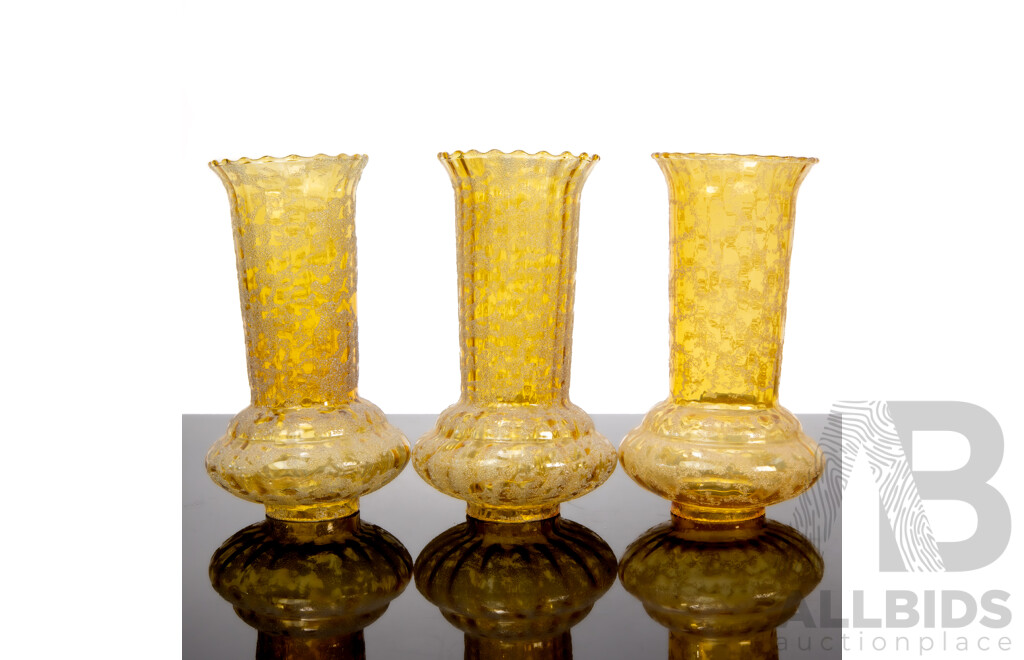 Set of Three Vintage Etched Hurricane Lamp Chimneys