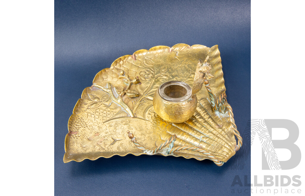 Antique Brass Inkwell