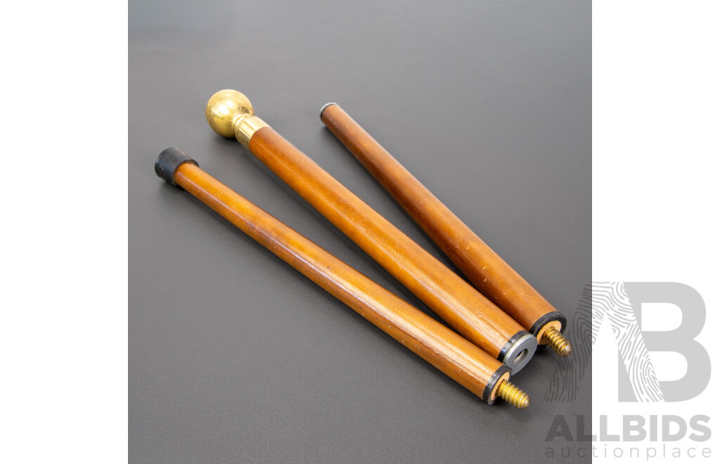 Vintage Walking Cane with Brass Knob and Compass