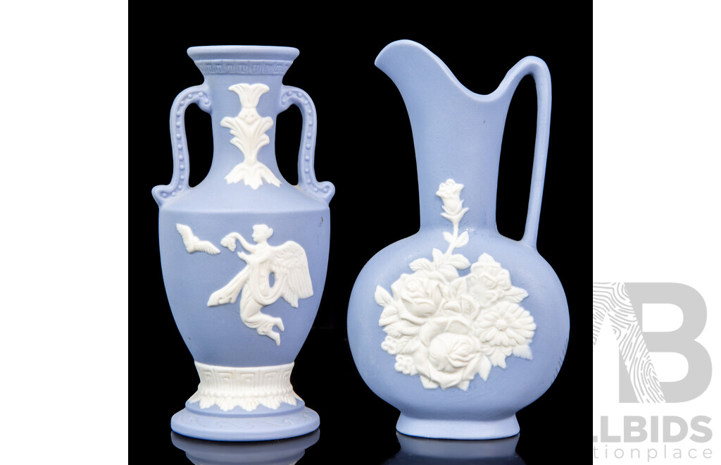 Pair of Vintage Jasperware Items Vase and Ewer