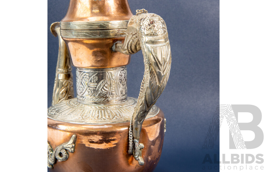 Tibetan Copper and Silvered Ceremonial Teapot/Tibetan Dragon Ewer