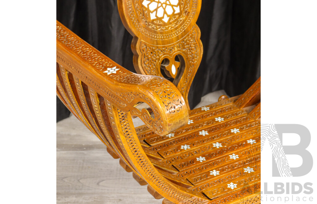 Syrian Savonarola Style Chair with Mother of Pearl Inlay
