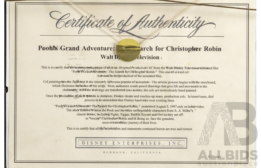 Pooh's Grand Adventure: Search for Christopher Robin (1997), Original Production Cel [Show 700; Scene 231/30], Walt Disney Television Animated Film, 47 x 54 cm (frame)