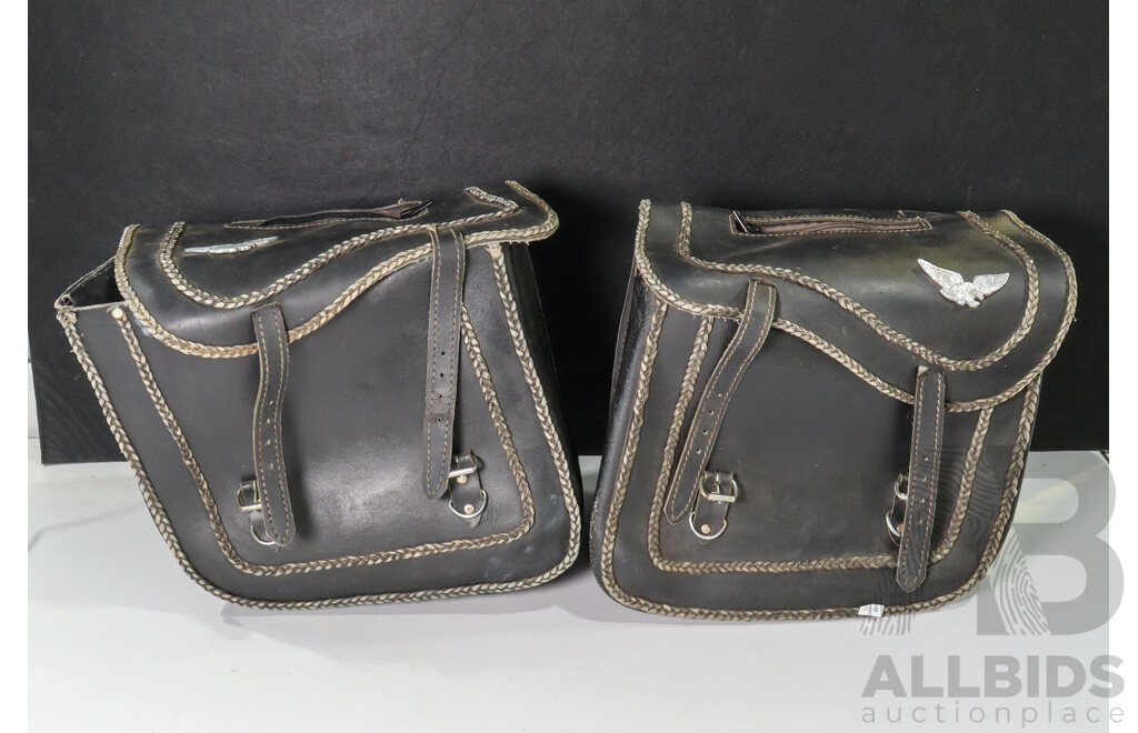 Pair of Black Rose Leather Motorcycle Panniers