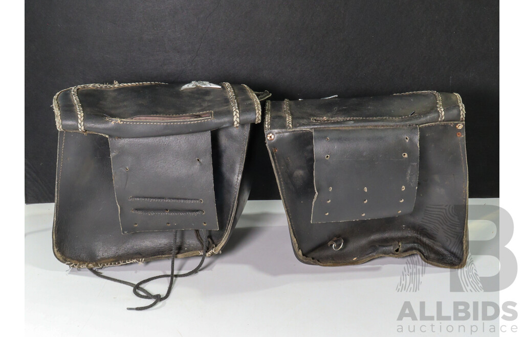 Pair of Black Rose Leather Motorcycle Panniers