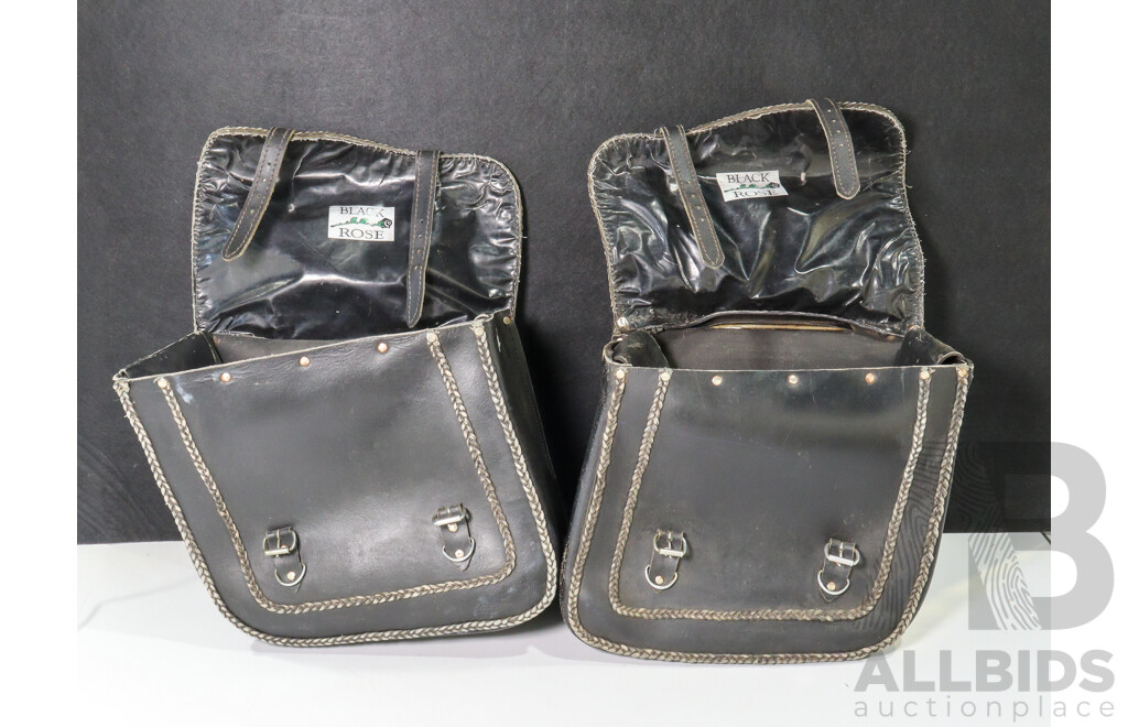 Pair of Black Rose Leather Motorcycle Panniers