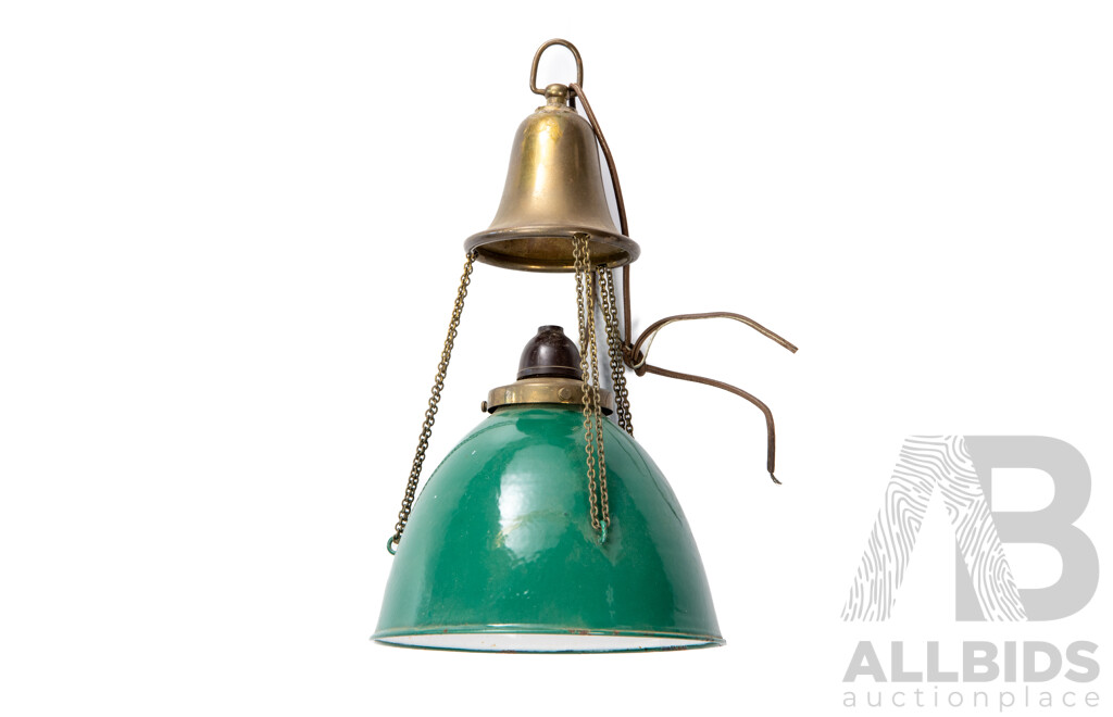 Vintage Metal Pendant Ceiling Light Fixture with Green Enamelled Shade