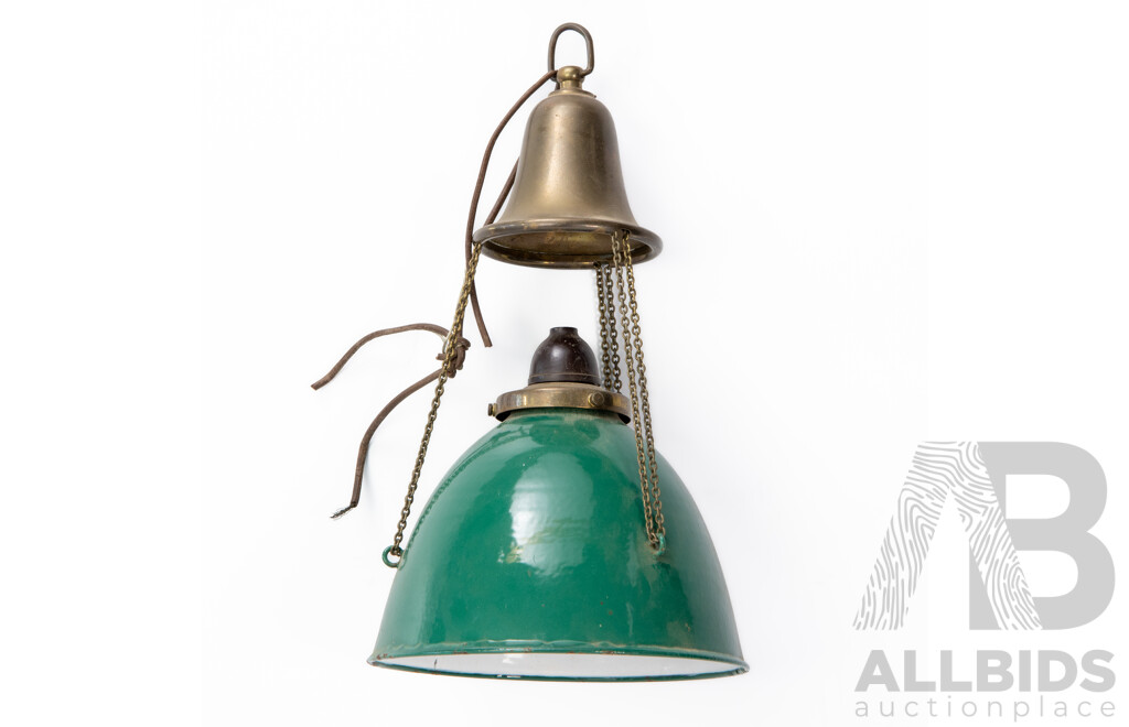 Vintage Metal Pendant Ceiling Light Fixture with Green Enamelled Shade