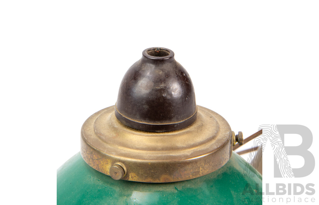 Vintage Metal Pendant Ceiling Light Fixture with Green Enamelled Shade