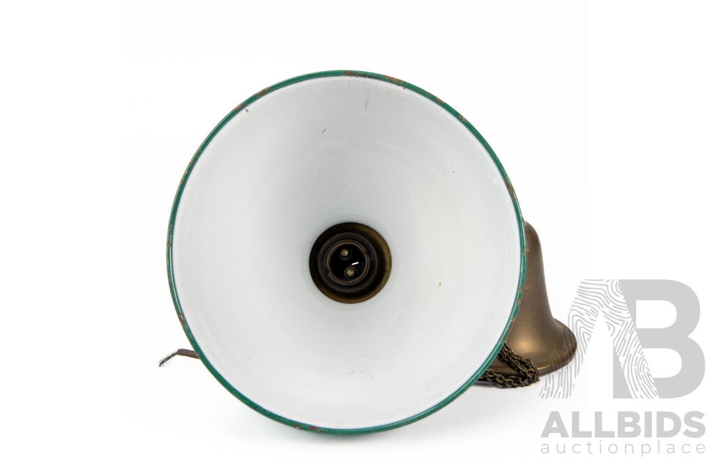 Vintage Metal Pendant Ceiling Light Fixture with Green Enamelled Shade