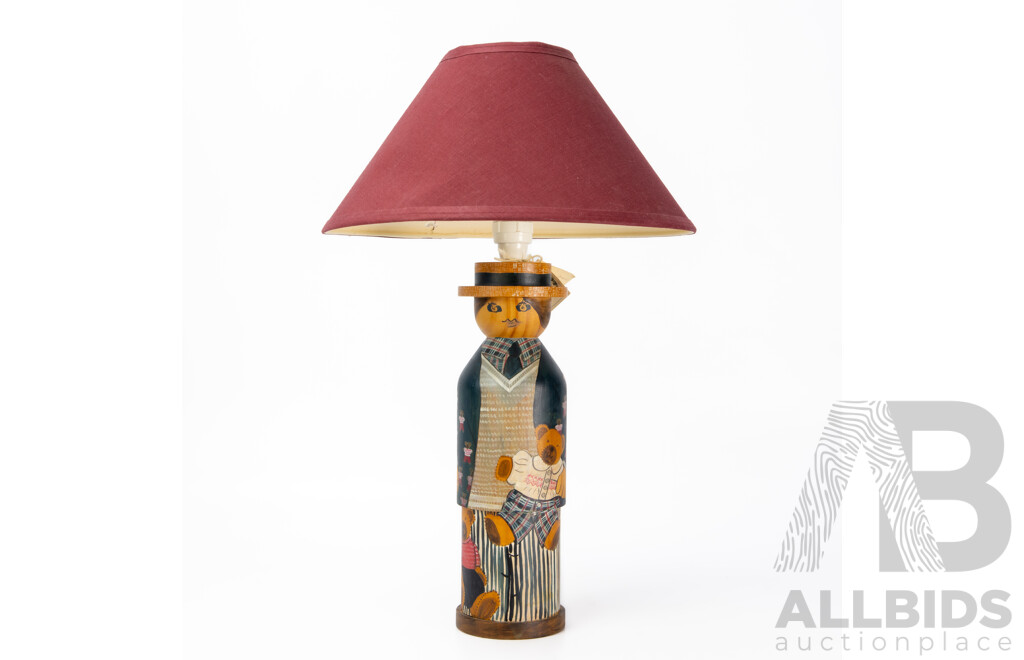 Beautiful Folk Art Lamp with Lampshade by Jane Toohey for Bellissima