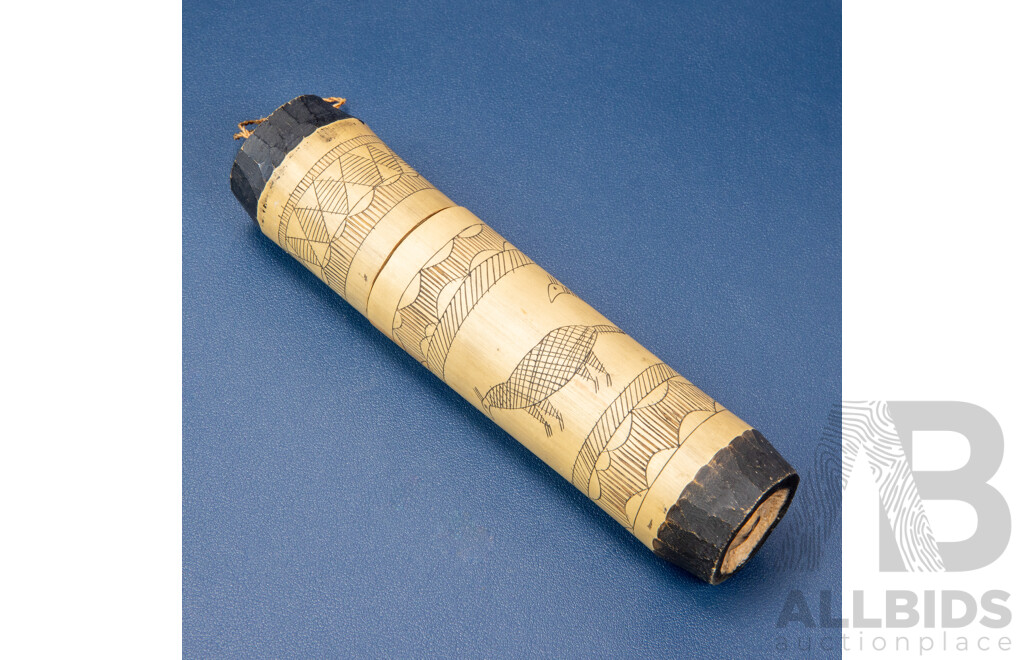 Vintage Betel Nut Lime Bamboo Container Bold Tribal Motif West Timor Indonesia