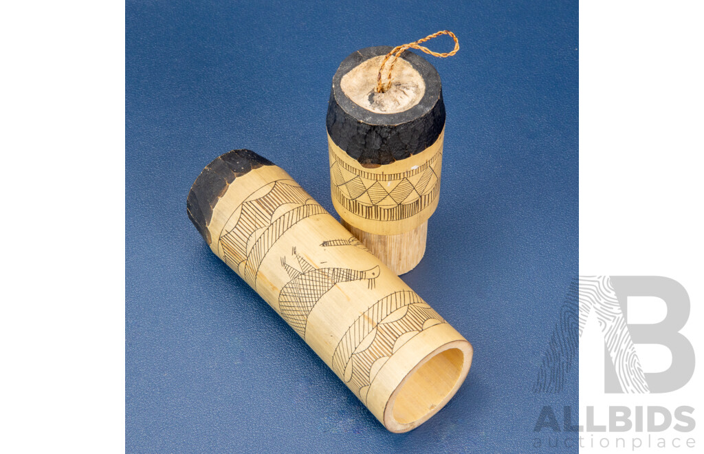 Vintage Betel Nut Lime Bamboo Container Bold Tribal Motif West Timor Indonesia