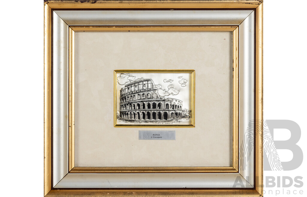 Vintage Roma II Colosseo 800 Silver Framed Artwork With Certificate Of Authenticity