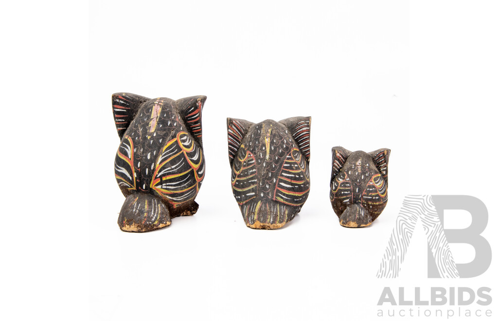 Three Antique Handmade And Hand Painted Owl Figurines