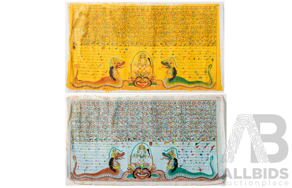 Two Vintage Hand Painted South East Asian Story Cloths