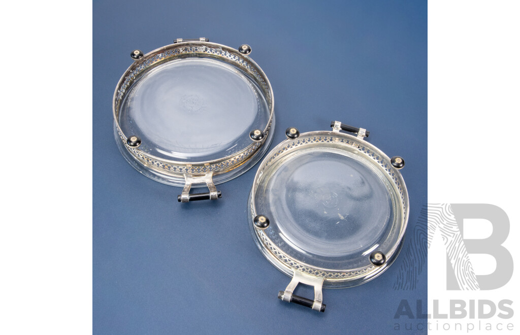 Pair of Vintage Pyrex Glass Dishes on Silver Plate Holders by Lewbury