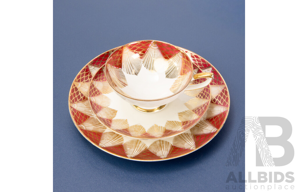 Winterling Roslau Bavaria Germany Gold 3 Piece Cup Saucer And Dessert Plate