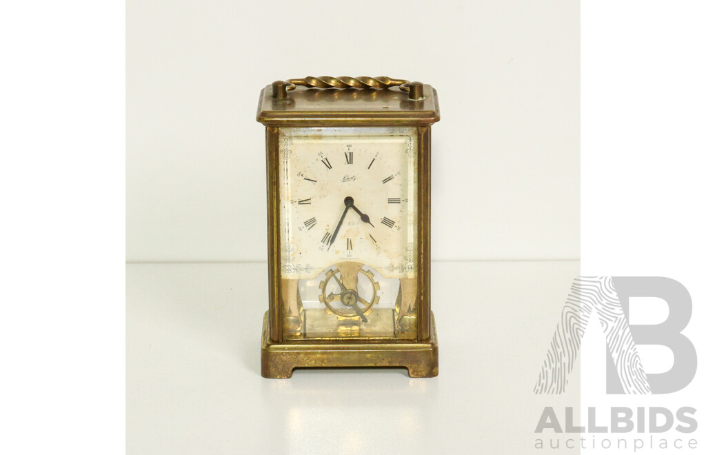 Clock - SCHATZ - 8 X Day Desk/Table Clock - Made in Germany - Glass/Brass Case