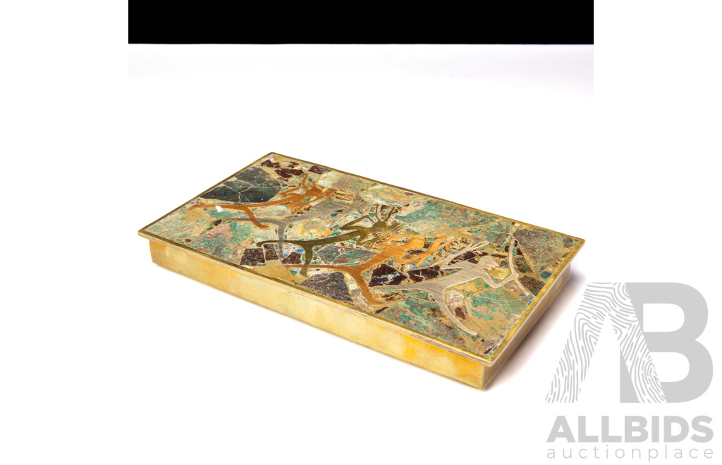 Rare 1967 Sigi Pineda Taxco Brass & Stone Inlaid Box with Expedition Provenance