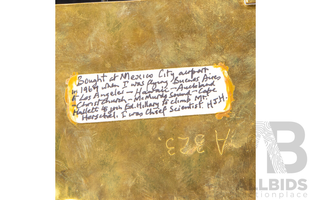 Rare 1967 Sigi Pineda Taxco Brass & Stone Inlaid Box with Expedition Provenance