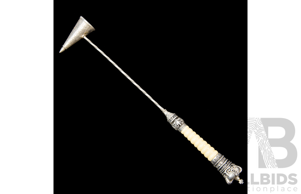 Vintage Candle Snuffer with Crown Finial & Etched Floral Bell