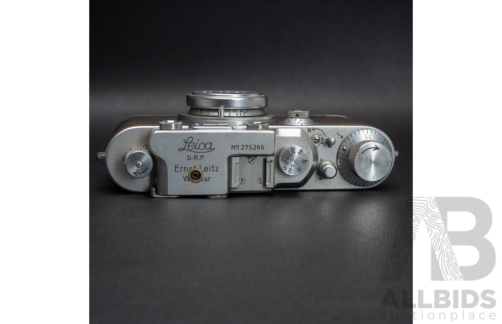 Leica IIIa D.R.P. Screw-Mount Rangefinder Camera (1938) Serial No. 275266 with Leitz Elmar 5cm F/3.5 Lens