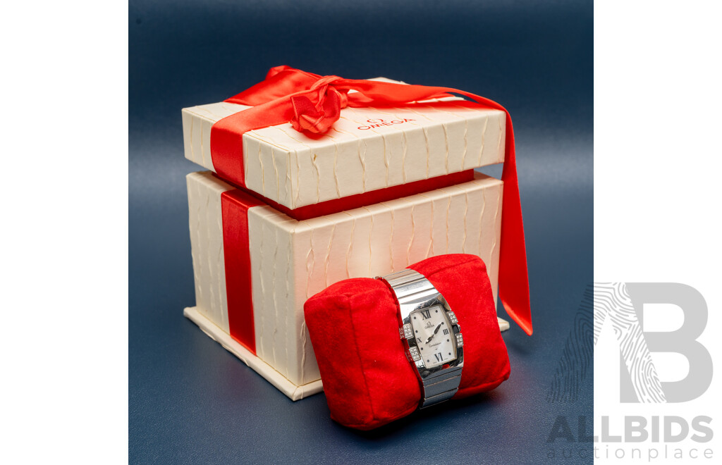 Omega Constellation Quadrella Ladies Watch Stainless Steel Diamond Bezel Mother-of-Pearl Dial C.2005 Box & Papers