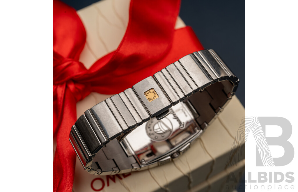 Omega Constellation Quadrella Ladies Watch Stainless Steel Diamond Bezel Mother-of-Pearl Dial C.2005 Box & Papers