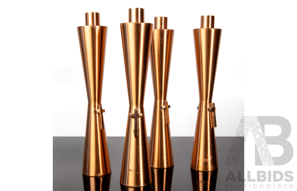 Set of Four Pellegrini Copper Altar Candlesticks
