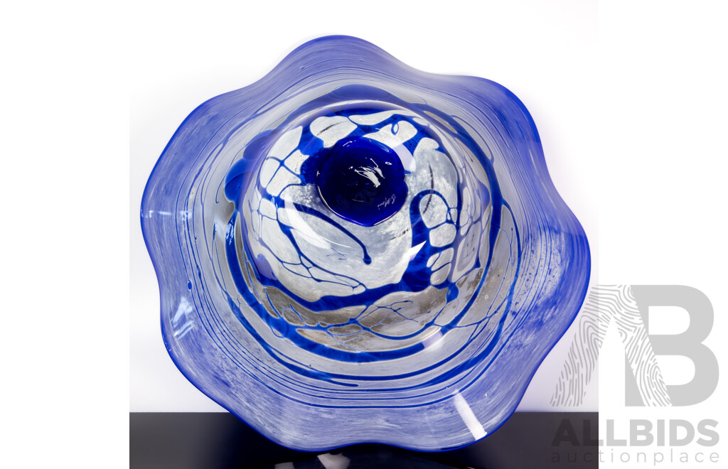 Stephen Morris Australian Studio Glass Cobalt Blue Bowl Signed to Base