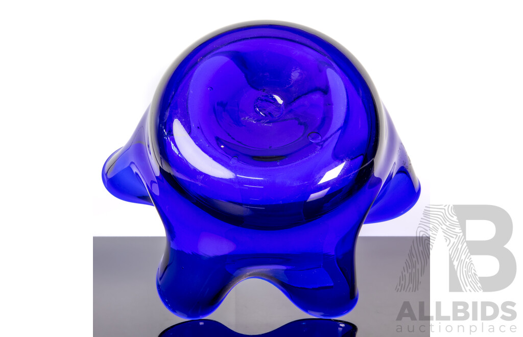 Stephen Morris Australian Studio Glass Cobalt Blue Bowl Signed to Base