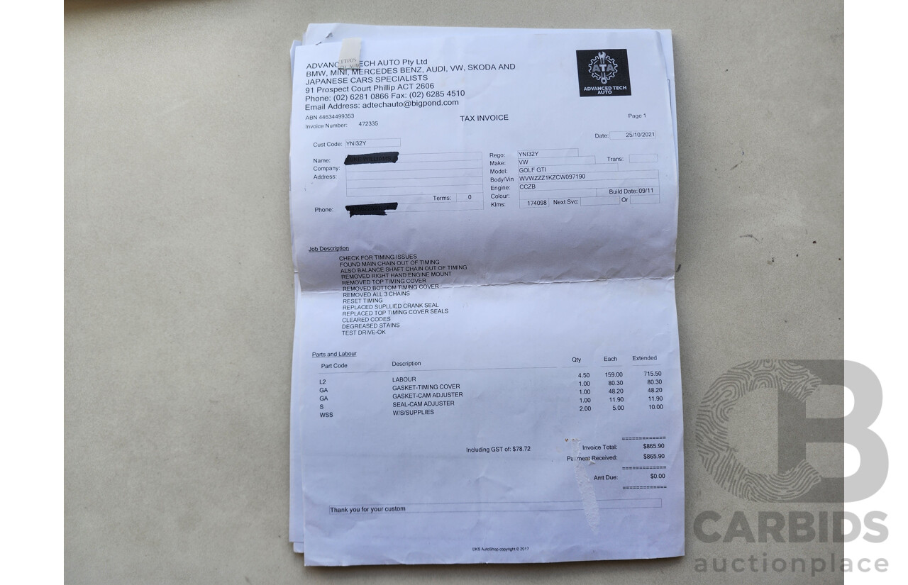 3/2012 Volkswagen Golf GTi 1K MY12 5d Hatchback White 2.0L