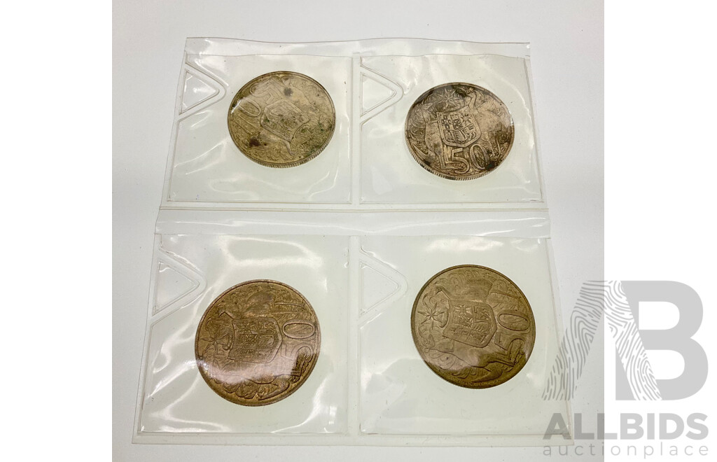 Four Australian 1966 Round Silver Fifty Cent Coins .800