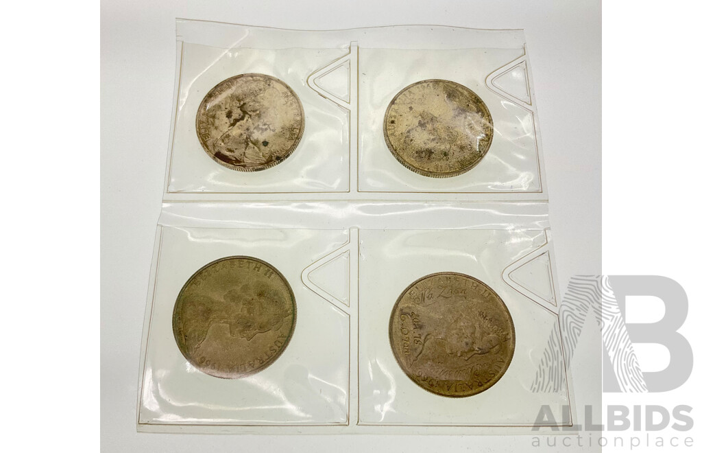 Four Australian 1966 Round Silver Fifty Cent Coins .800