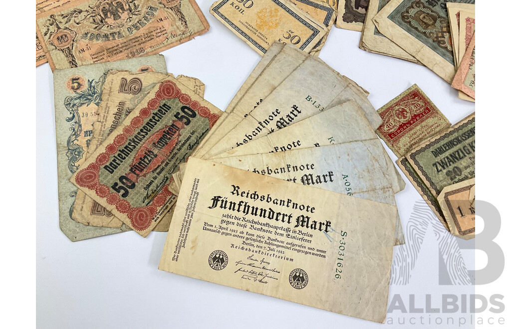 Collection of Imperial Russian and German Occupation Bank Notes - Approximately 260 Notes