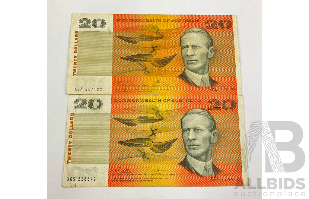 Two Australian 1972 Twenty Dollar Notes, Phillips/Wheeler R404