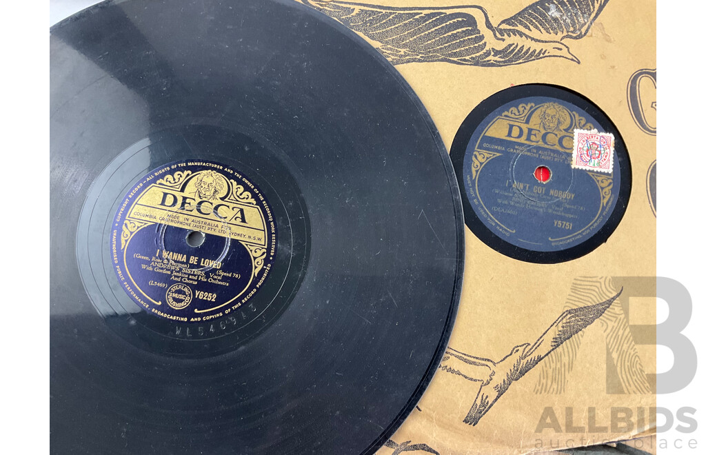 Eighteen Vintage 78 RPM Records Including Andrews Sisters, Bing Cosby, Gerald Adams and More