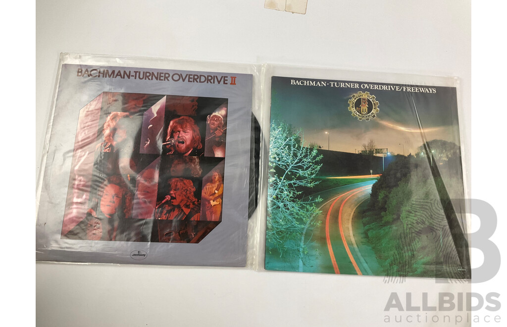 Eight 1970's Vinyl LP Records Including Bachman Turner Overdrive, Grand Funk Railroad, Arlo Guthrie, Manfred Mann, Moody Blues, Three Dog Night