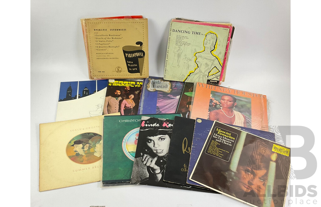 Collection of Vinyl Records Including Linda Ronstadt, Whitney Houston, Seals & Crofts, Sergio Menes and More