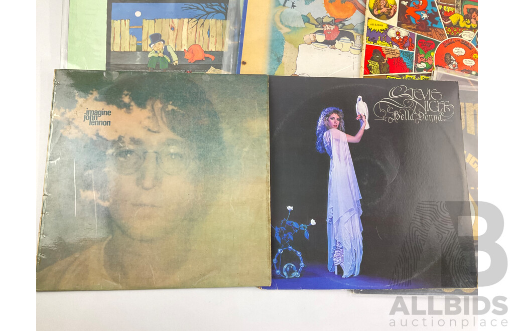 Collection of Vinyl Vintage Records Including John Lennon, Stevie Nicks, Big Brother & the Holding Company, Cat Stevens, Derek and the Dominoes