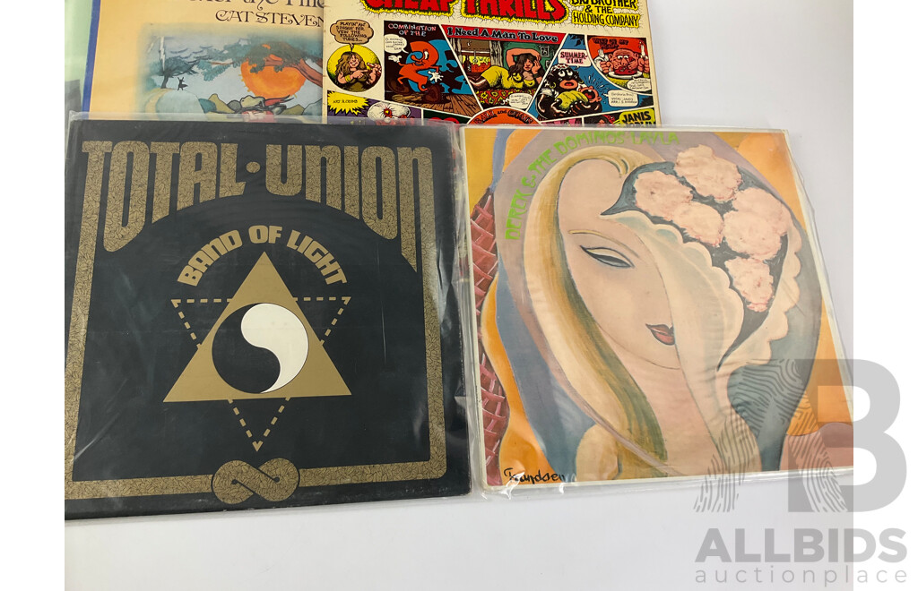 Collection of Vinyl Vintage Records Including John Lennon, Stevie Nicks, Big Brother & the Holding Company, Cat Stevens, Derek and the Dominoes